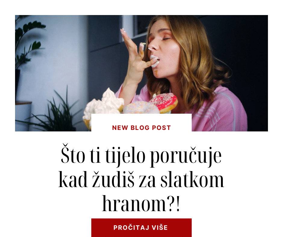 Žena jede krafnu i šlag uz želju za slatkim